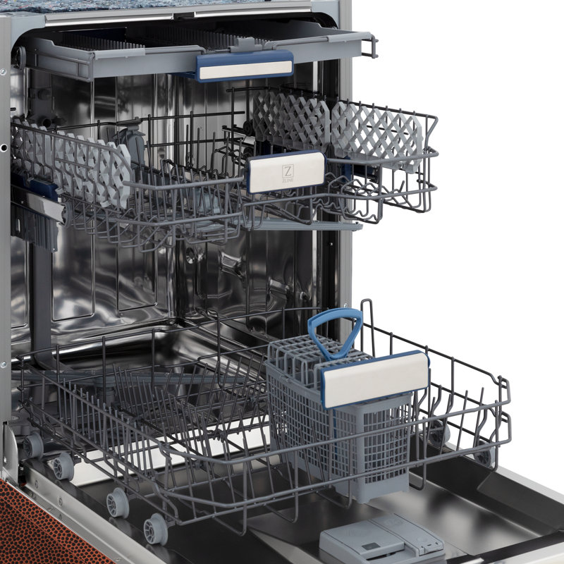 ZLINE 24" Tallac Series 3rd Rack Tall Tub Dishwasher with Stainless Steel Tub, 51dBa, Hand Hammered Copper