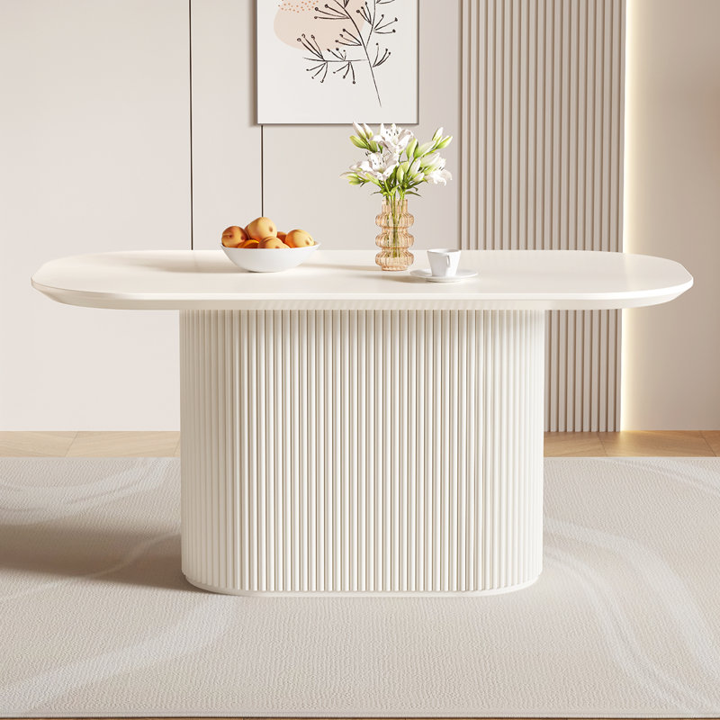 Oval White Dining Table for 6, Minimalist and Versatile (Table Only), 75.3cm H x 160cm W x 85cm D