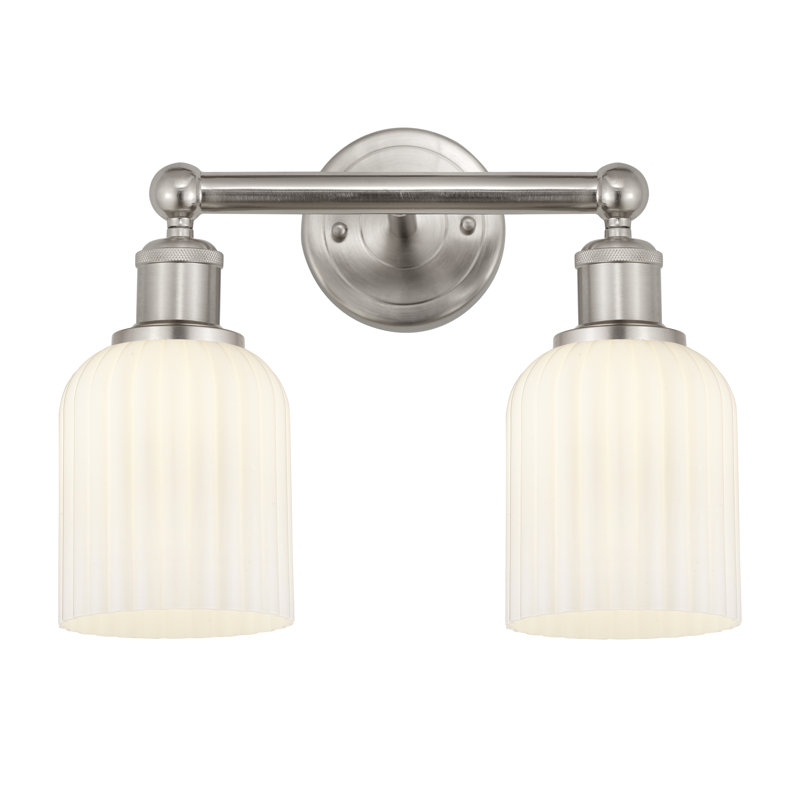 Abat-jour de salle de bain 2 lumières Edison Addeline 14 po, Nickel satiné, White
