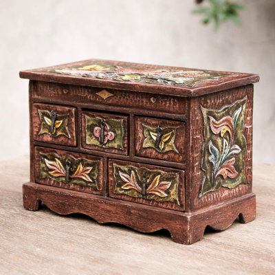 Boîte à bijoux en cuir et bois