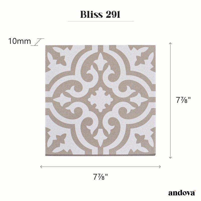Bliss éclectique beige 8 po Carreau de mur et de sol en porcelaine à motif espagnol / marocain Encaustic