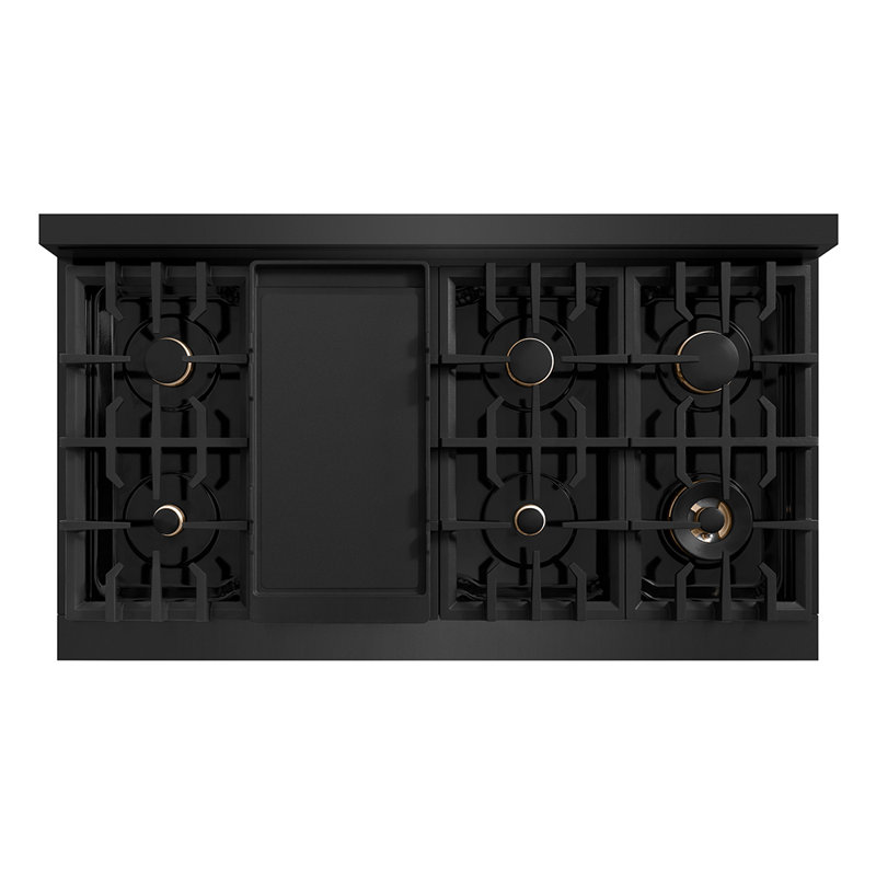 Plaque de cuisson à gaz avec 7 brûleurs et surface de cuisson ZLINE Autograph, Acier inoxydable noir / bronze champagne