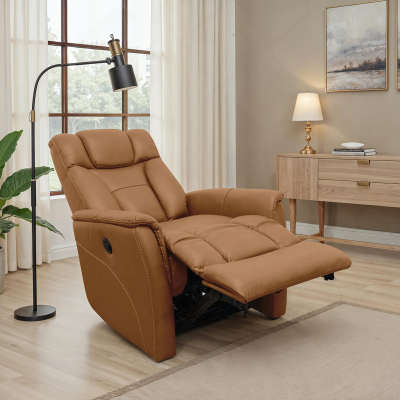 Beige Synthetic Leather Power Motion Recliner With Lift, Comfortable And Stylish For Modern Living Spaces, Camel Faux Leather