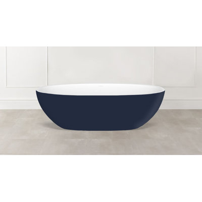 Barcelona 70.875" x 34.125" Freestanding Soaking Bathtub in Volcanic Limestone with Overflow Hole