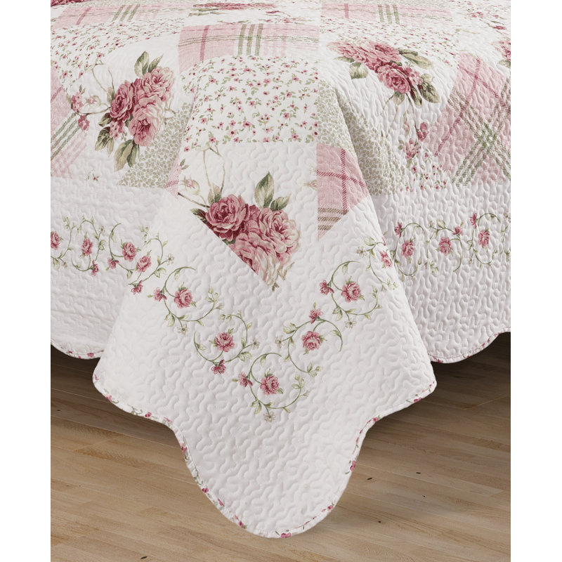 King Rose Reversible Cotton Quilt Set with Shams