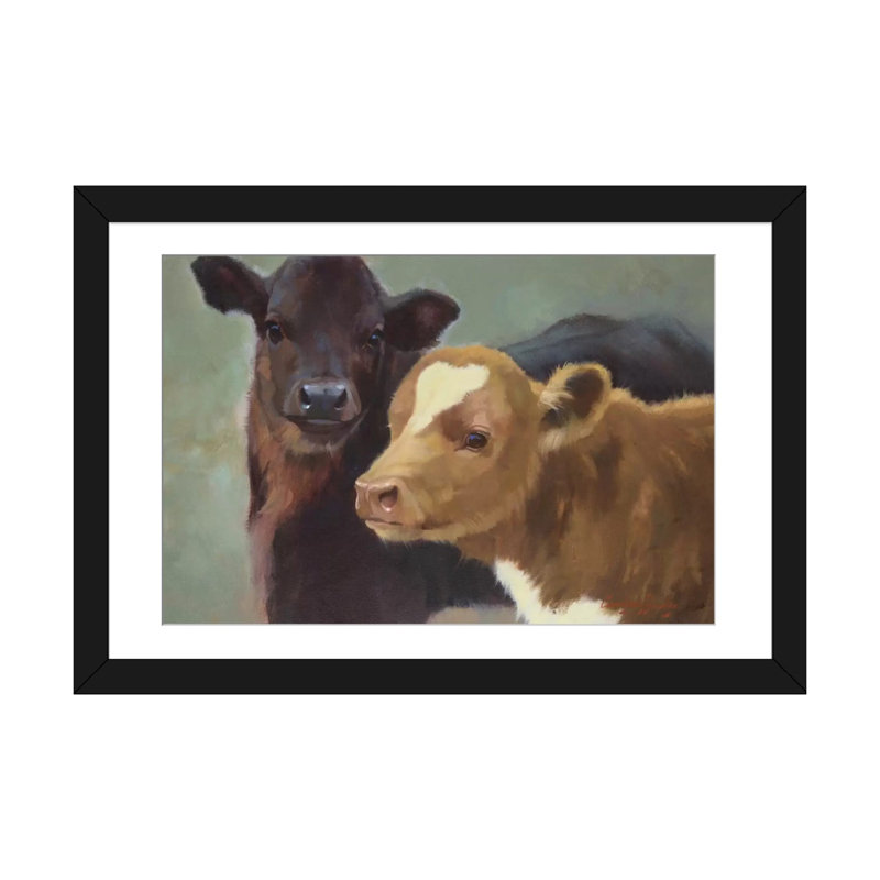 «Farm Pals II» par Carolyne Hawley, impression, Papier d'art encadré noir, H 24 po x l 32 po x P 1 po