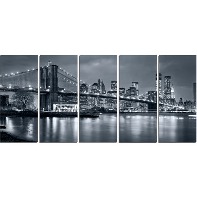 " Panorama New York City at Night " 5 Piece Art Watercolor Print