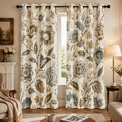 Ensemble de 2 rideaux occultants à imprimé floral, style vintage, motif champêtre, à œillets, décoration pour salon et chambre à coucher.