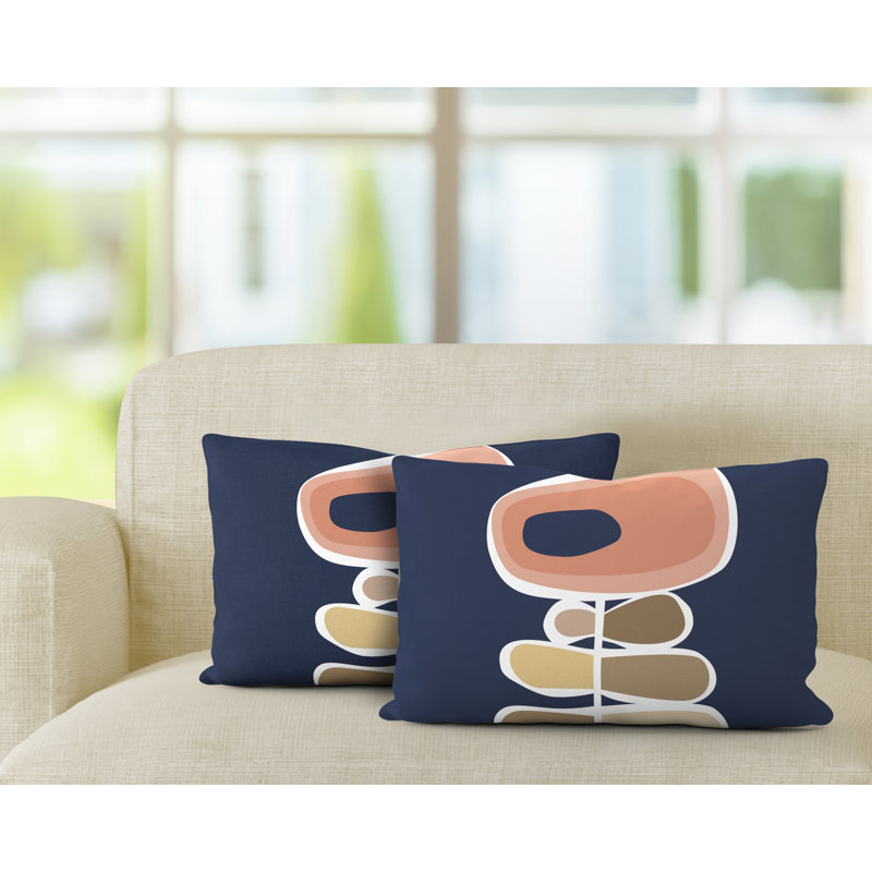 Outdoor Reversible Throw Pillow, Coral/Navy Blue/Beige