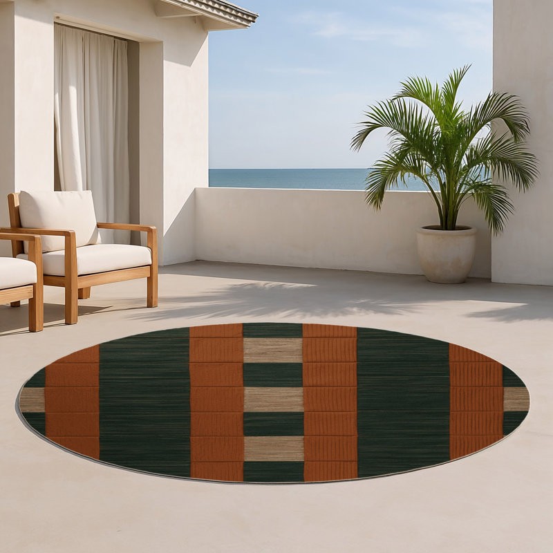Tapis d'intérieur et d'extérieur à carreaux vert, Rond 5 pi