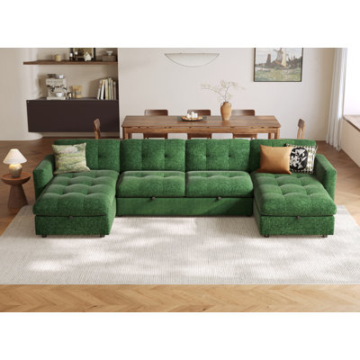 152" Oversized U-Shape Chenille Modular Sectional Sofa With Storage