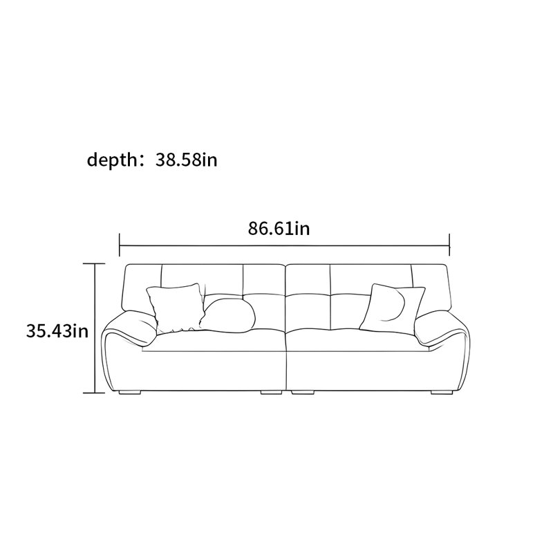 Canapé moderne avec oreilles éléphant, H 35,43 po x l 86,61 po x P 38,58 po, 3