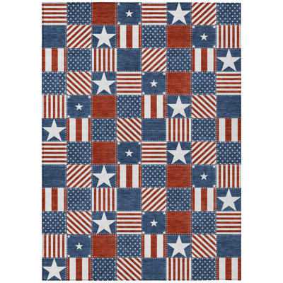 Machine Washable Indoor/Outdoor Chantille ACN2848 Americana Rug