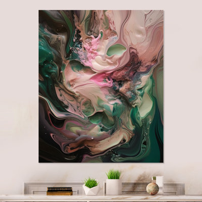 Pink Green Inner Worlds of Marble IV - Modern Geometric Metal Wall Decor