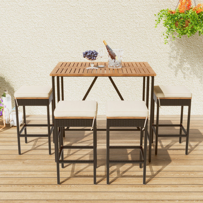 5-Piece Bar Height Table And Four Stools With Cushions, Dining Table Set