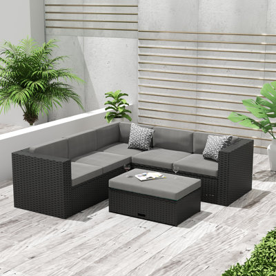 Ensemble de conversation modulaire en rotin de 3 pièces avec coussins Sunnydale