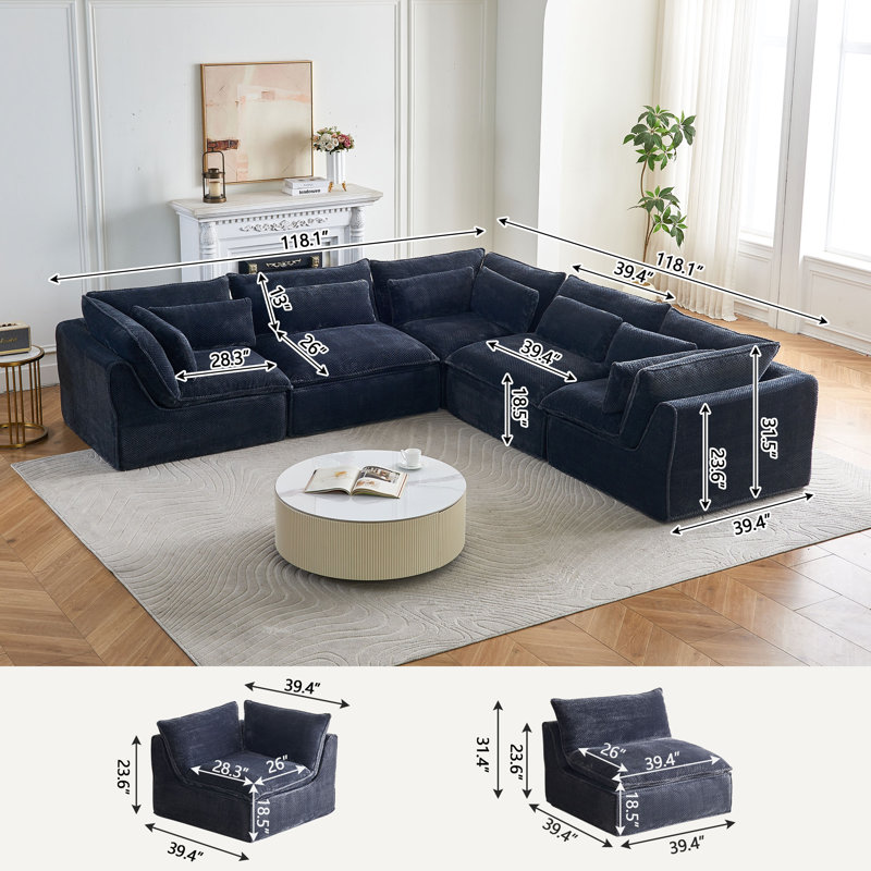Canapé modulaire en forme de nuage 118 pièces L 118,1 po, Dark Gray Fabric