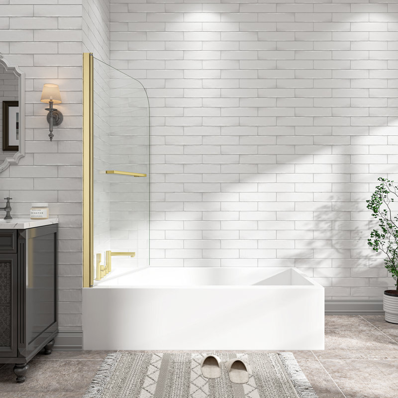 Porte de douche pivotante sans cadre à 180 ° de l 31 po x 32 po x H 55 po, verre trempé ANCC de 6 mm avec double couche Nano facile à nettoyer et antidéflagrant, or brossé