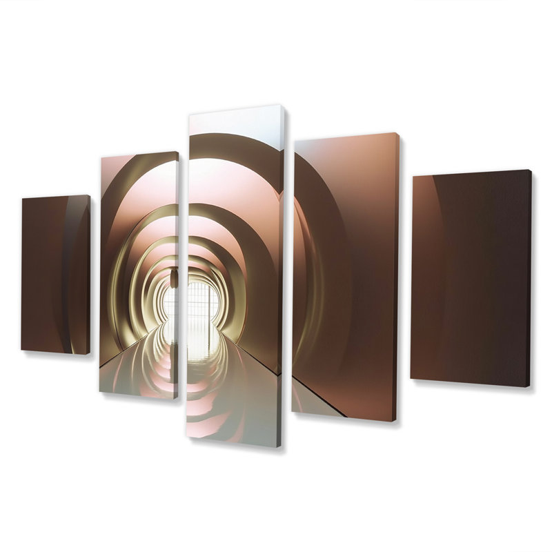 Futur minimaliste architecture rétro rose - art mural toile architecture futuriste - 5 panneaux
