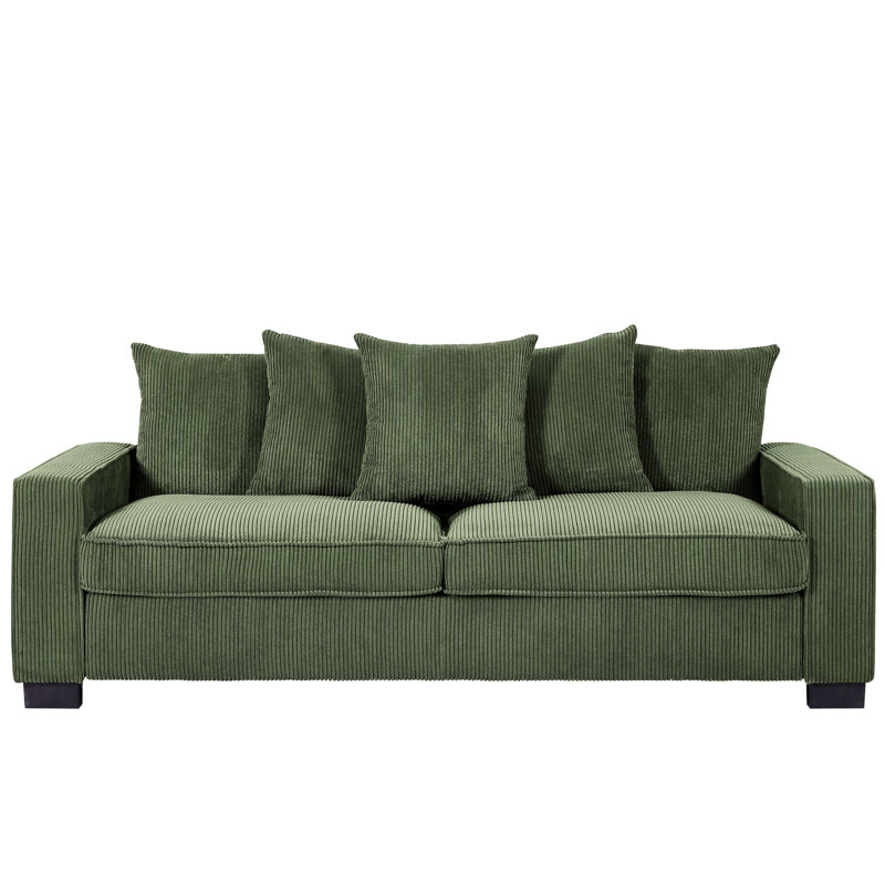88 po de large 88 po Velours côtelé foncé avec 5 coussins, élégant et relaxant pour la maison, salon spacieux de conception intérieure large, confort d'assise, décoration