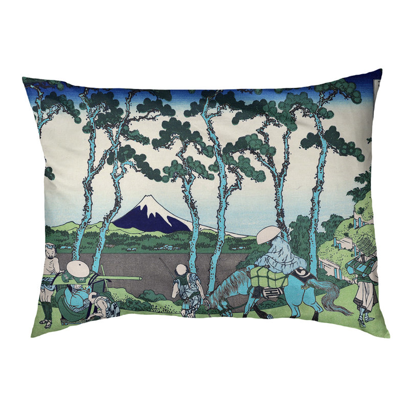 Coussin Burkart Hodogaya sur le tokyo, Moyen (H 14 po x l 42,5 po x P 32,5 po), Bleu / vert