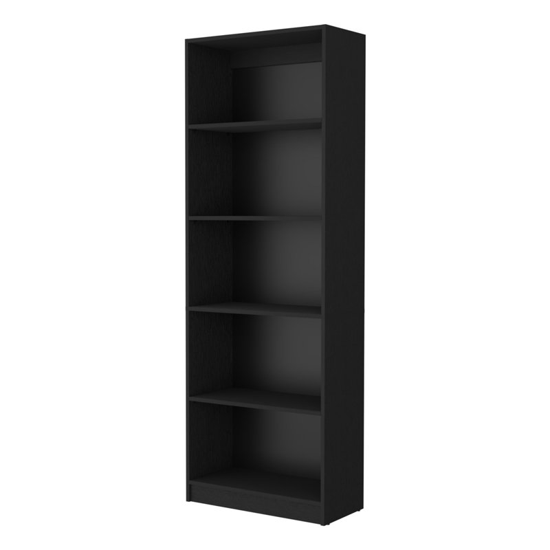 Black 5-Shelf Bookcase, (5 Shelves) 71.07"H x 24.7"W x 11.7"D, Black