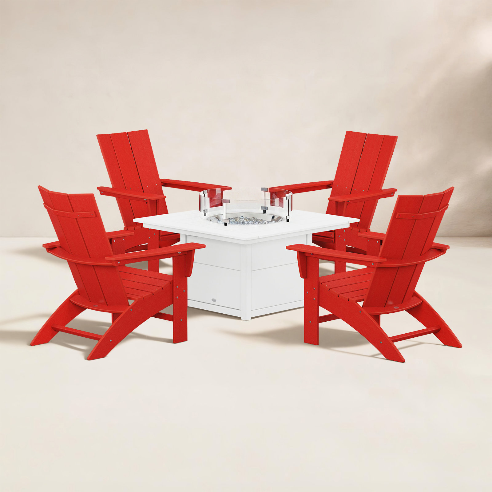 POLYWOOD® Modern Adirondack 4-Person Patio Seating Group, Sunset Red/White