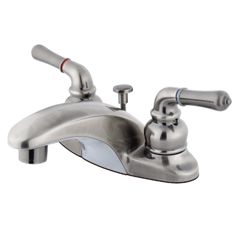 Kingston Brass Magellan Two-Handle Deck Mount 4" Centerset Bathroom Faucet, Polished Chrome, Not Pop-Up Drain Included