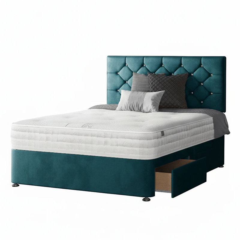 Hatmaker Divan Bed Base, Small Double (4'), Mallard, 2 Foot-end Drawers