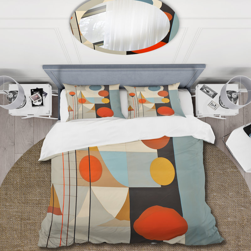Serendipity Abstract Mid-Century Geometrics I - Ensemble de housse de couette abstrait - Microfibre de polyester