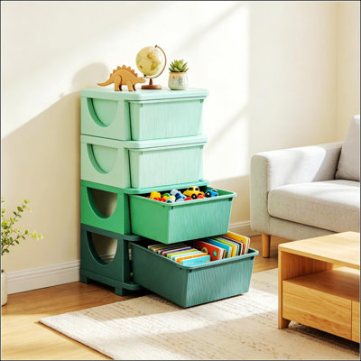 Modern Toy Storage Drawers, Multi-Tier Playroom Organizer, Child-Friendly Storage Tower, Space-Saving Vertical Drawer Unit