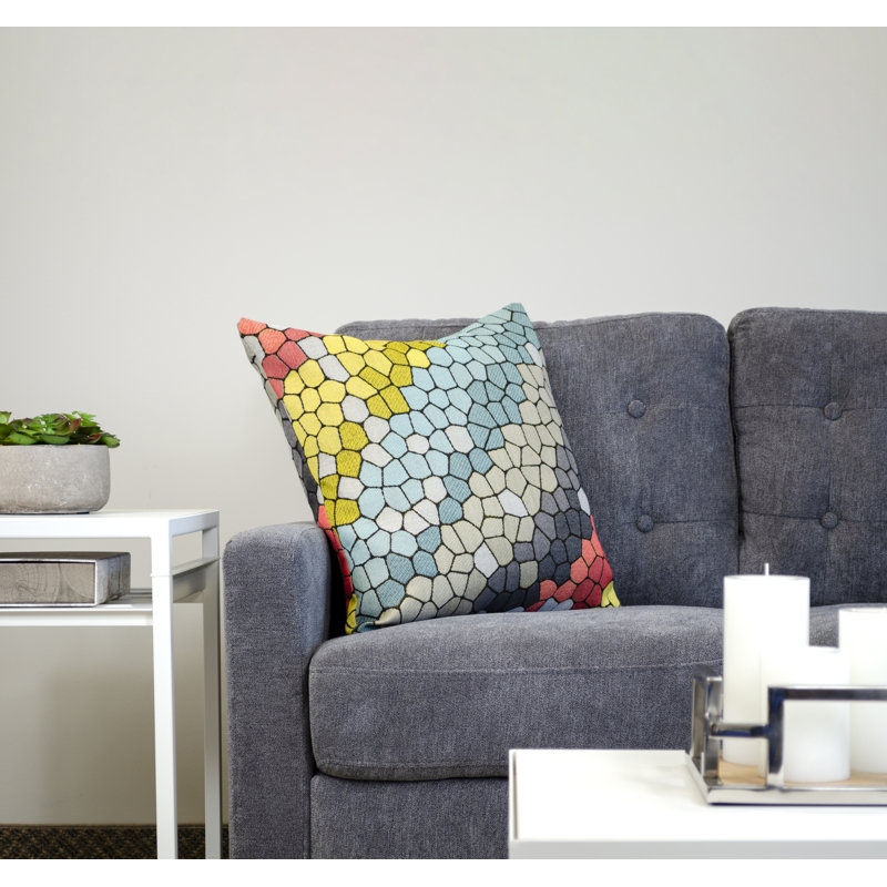 Cobblestone Geometric Feather Throw Pillow, Yellow/Grey/blue