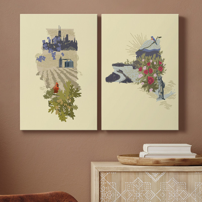 Toile tendue illustrée State-Illinois Premium Gallery - prête à être accrochée, H 12 po x l 16 po x P 1 po