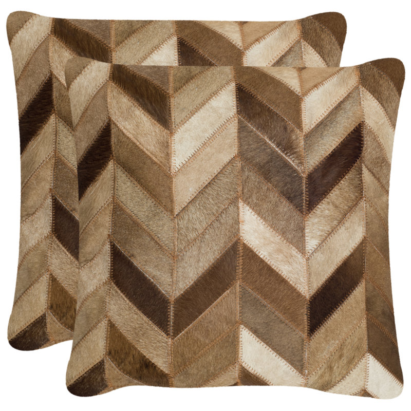Embroidered Feather Throw Pillow, 18" x 18", Brown