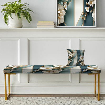White Elegant Floral Striped Pattern - Striped Upholstered Gold Bench