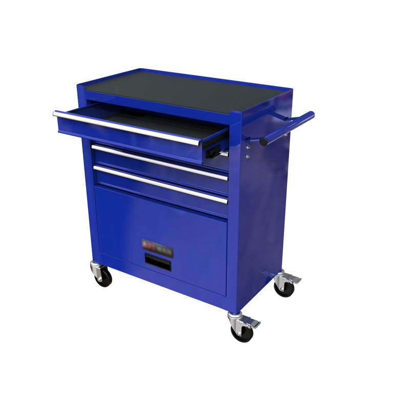 Coffre à outils à 4 roulettes, 24,91 po x 13 po x 30,03 po, bleu. Pour garage, entrepôt. Boîte de rangement fonctionnelle à 4 roues verrouillable, thermolaquée, 24,91 po x 13 po x 30,03 po. Boutique, garage. Avec frein,