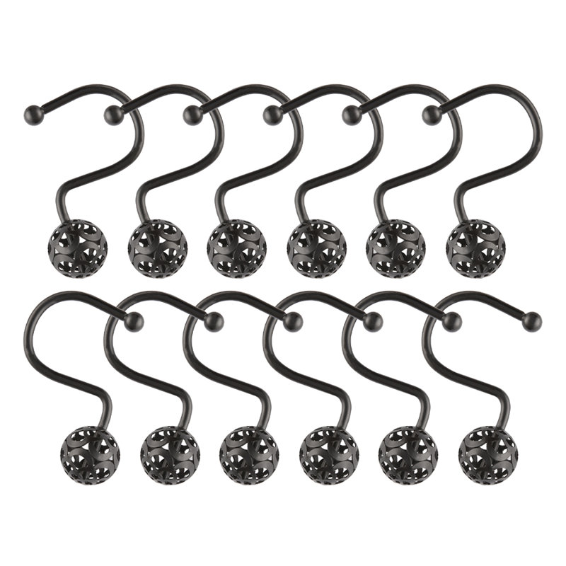 Crochets de rideau de douche pour salle de bain, Noir