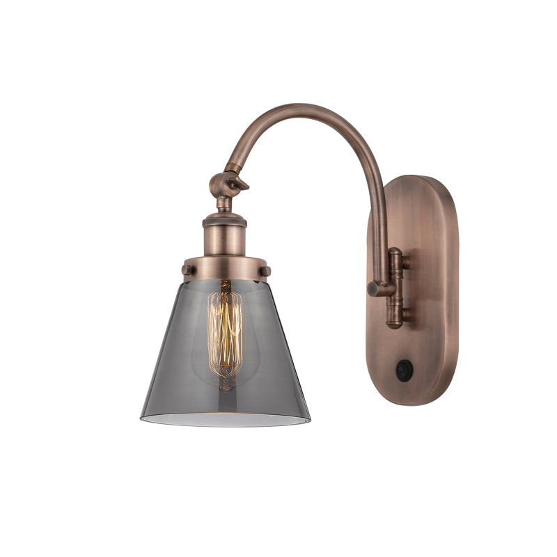 Applique murale 1 lumière 6 "avec bras pivotant 6" Shauna Cone, Incandescente, Fumée plaquée, Cuivre antique