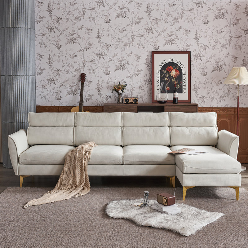 Dooling Upholstered L-Shaped Sectional Right Hand Facing, White Polyester Blend