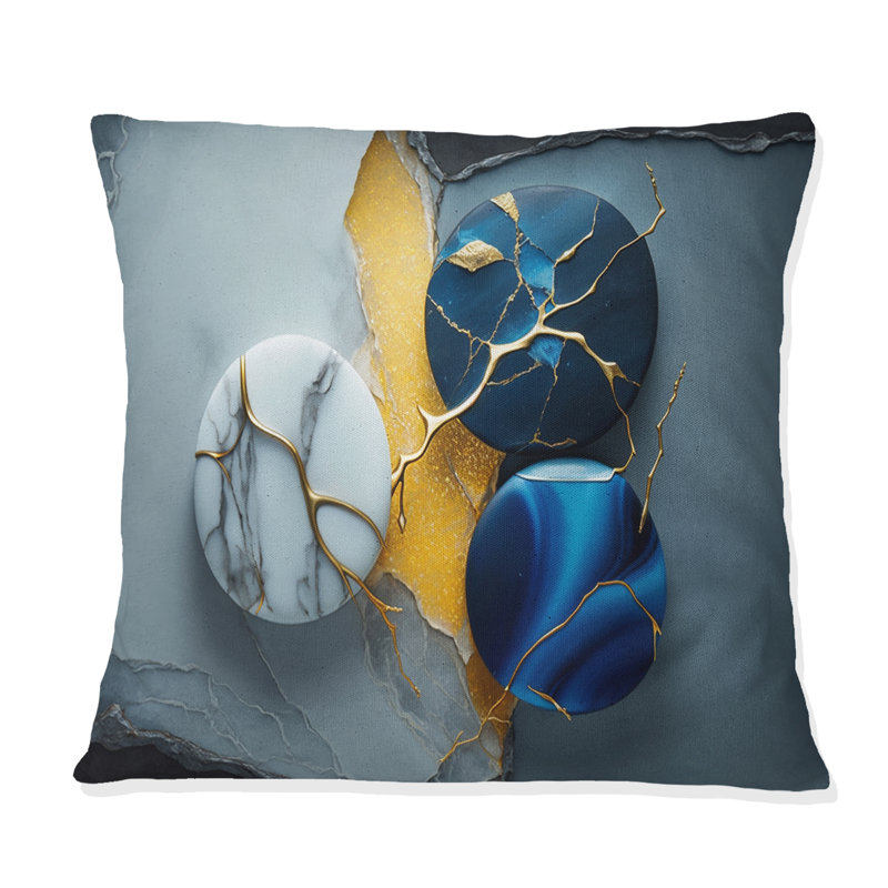 Coussin abstrait à imprimé abstrait en géode bleue IV