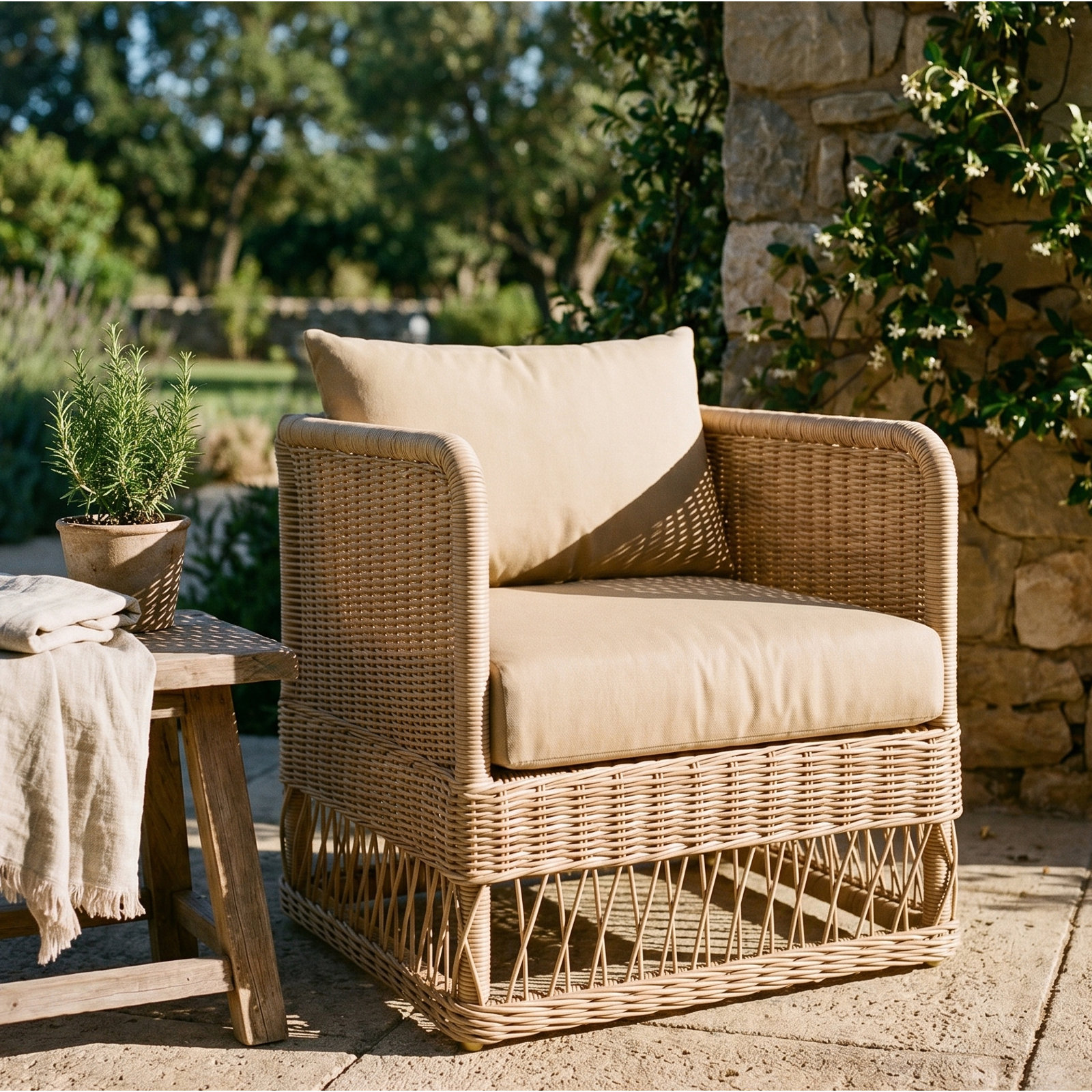 Margot Pebble Outdoor Patio Club Chairs, Brown, Canvas Beige