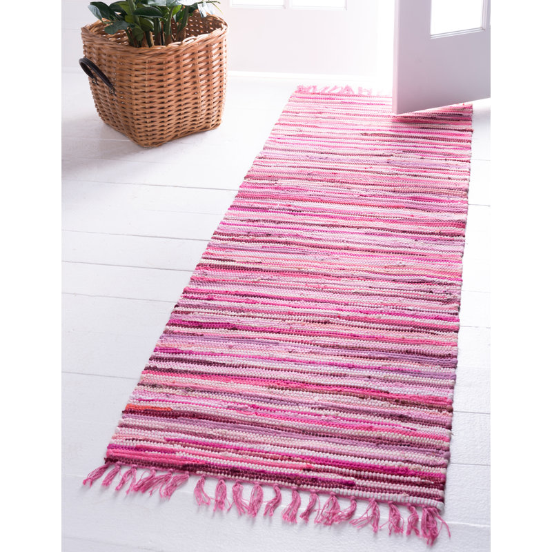 Pritchard Geometric Hand-Woven Cotton Area Rug, Runner 2'7" x 9'10", Pink