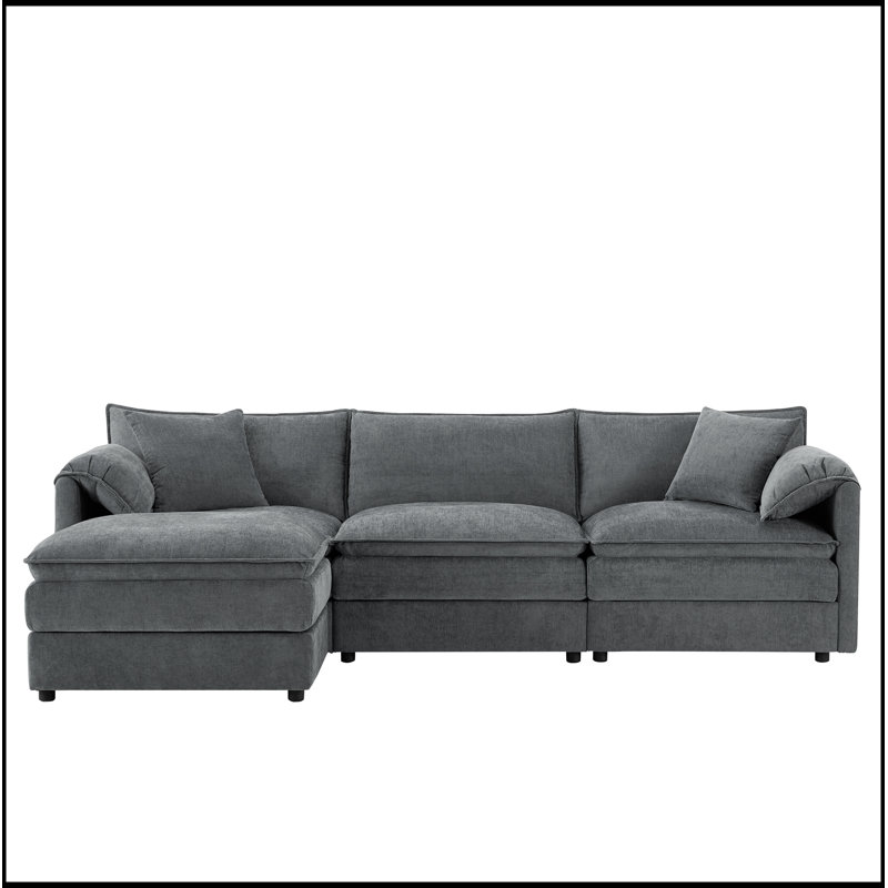 Canapé modulaire luxueux en chenille avec plusieurs conforts pour le salon, Gris foncé