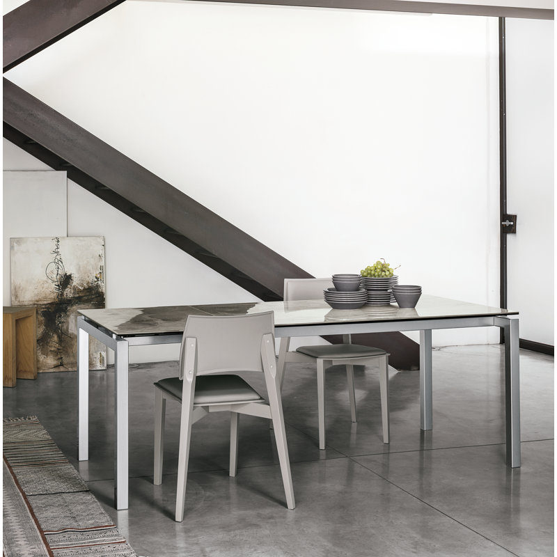 Abigail Rectangular Glass Top Dining Table, Silver/Arabesque, 75cm H x 140cm L x 90cm W