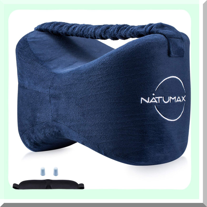 OrthoComfort Memory Foam Knee Pillow - Sciatica Relief for Side Sleepers, Back/Leg Pain, Pregnancy, Hip & Joint Pain - Includes Free Sleep Mask & Ear Plugs