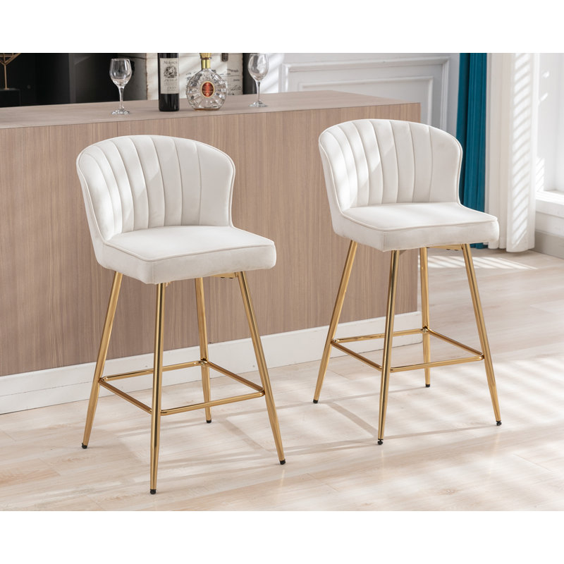 Tabouret de bar rembourré avec repose-pieds Elijah, Beige