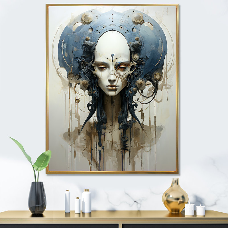 Minimalisme d'extraterrestres sur toile, Cadre flottant doré, H 20 po x l 12 po x P 1 po