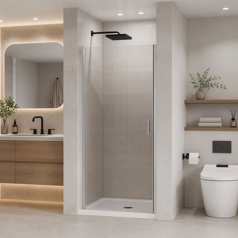 Goodyo 34x72 Inch Pivot Shower Door, 1/4 Inch Tempered Glass, Chrome Finish, Semi-Frameless Design for Modern Bathrooms