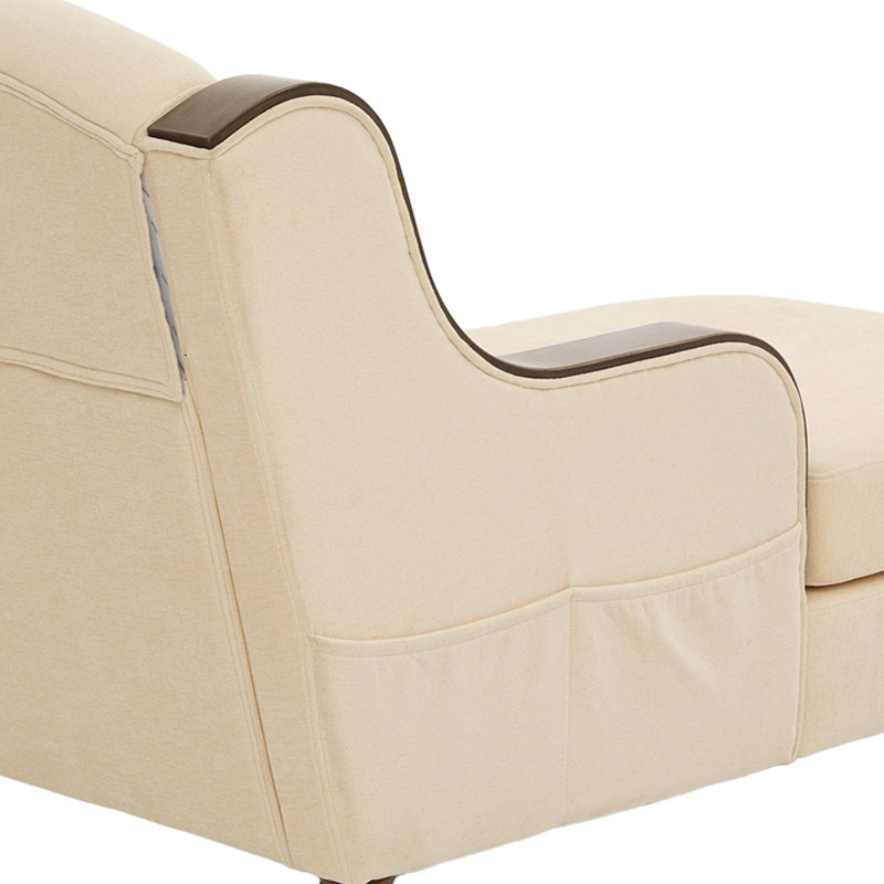 Chaise longue rembourrée en chenille de 27,2 po de largeur avec coussin lombaire et accoudoirs, Beige