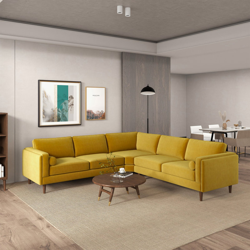 Canapé d'angle modulaire en tissu, Velours jaune